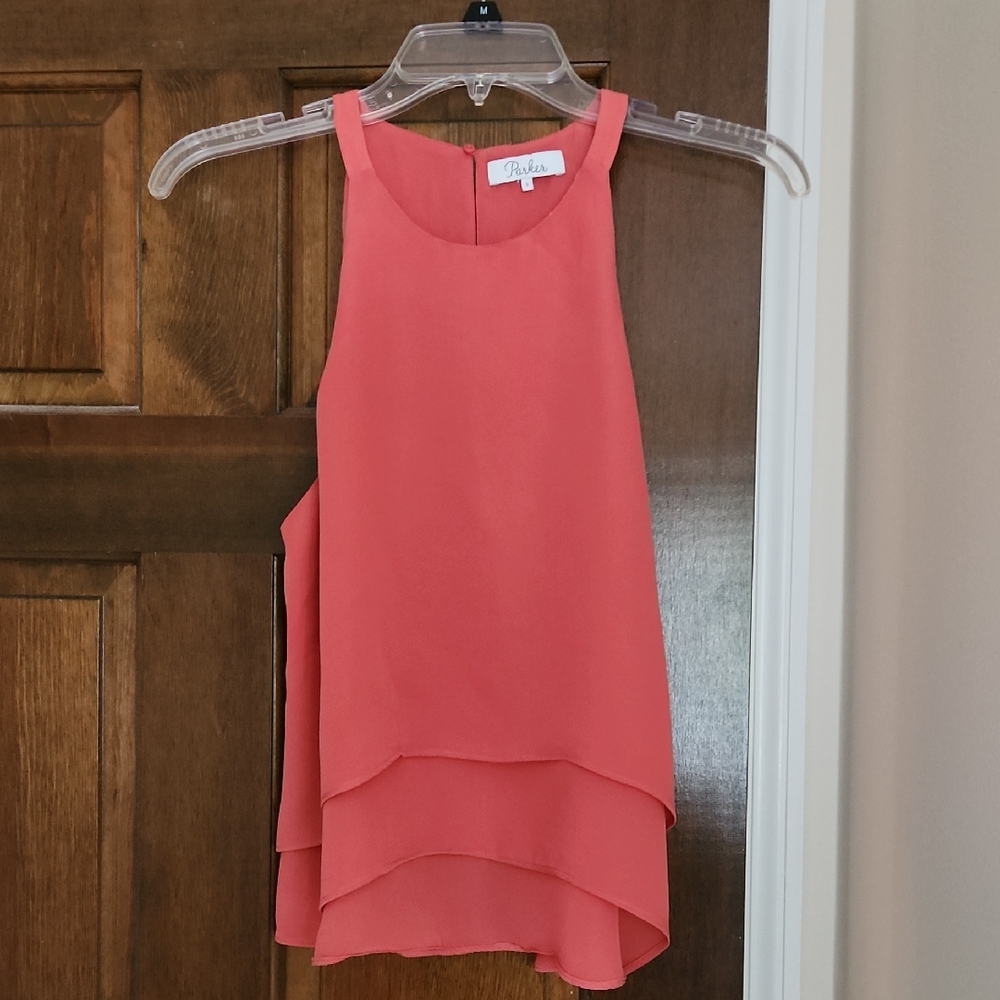 Parker Silk Pink Orange Tiered Blouse